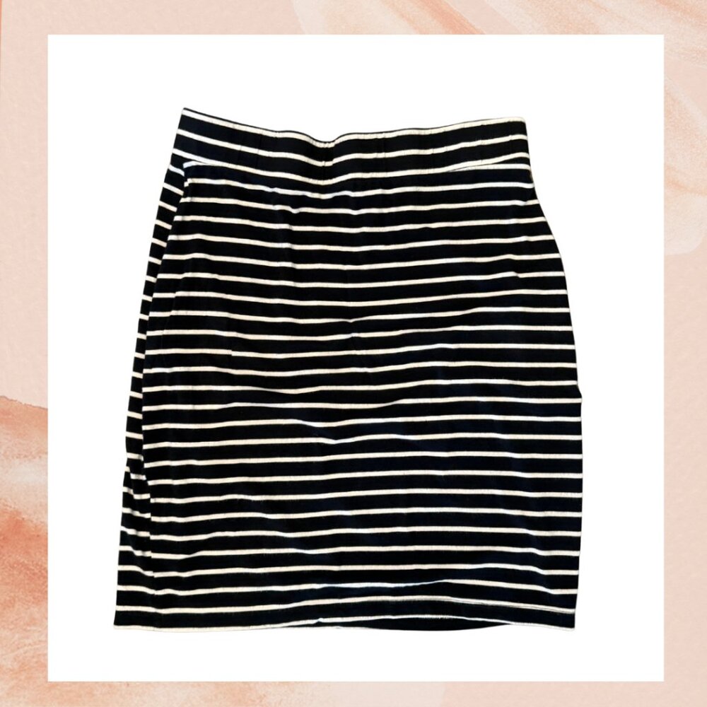Yala Black & White Striped Straight Pull-On Mini Pencil Skirt
